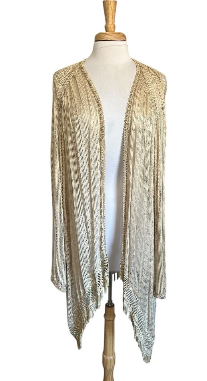 Crochet Knit Fringed Cardigan Duster Flapper Style Old Money Timeless Boho Luxe